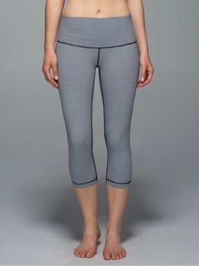 Lululemon Wunder Under Gingham Capri Leggings - Navy/White